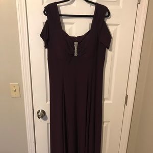 Plum, cold-shoulder gown